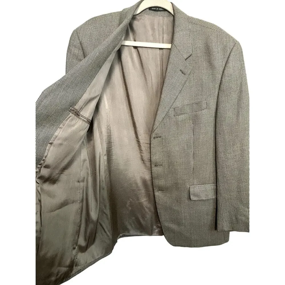 Lauren Ralph Lauren Vintage Houndstooth Blazer 42R Silk Wool Canada Old Money